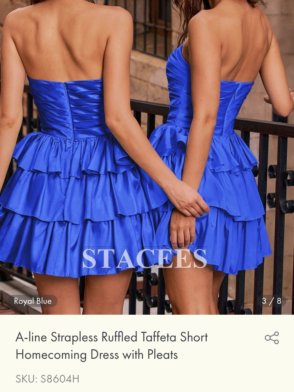 STACEES Royal Blue Strapless Ruffled Taffeta Mini Dress - Picture 2 of 4